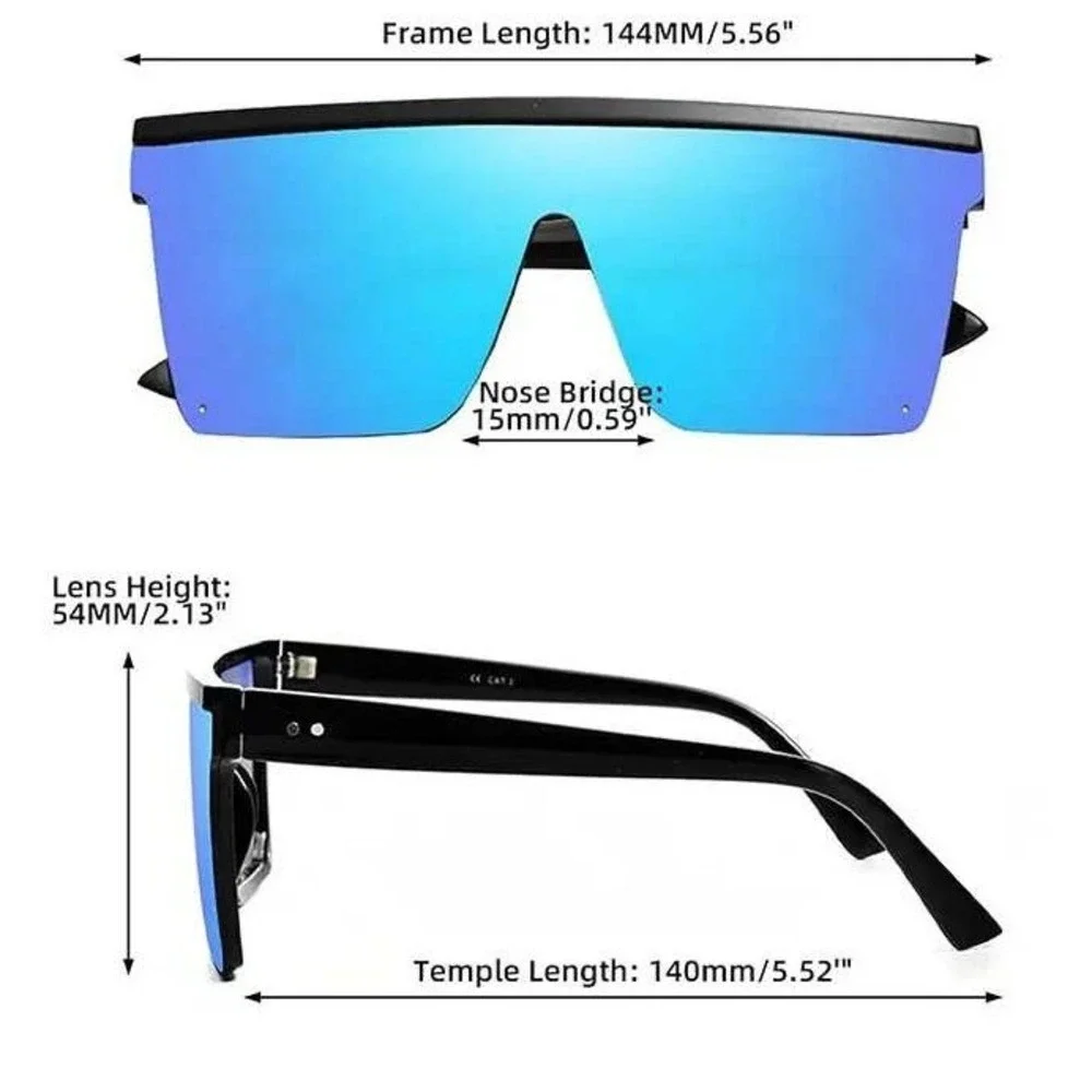 Shield Sunglasses Flat Top Oversized Blue Mirrored Lens Fashion Sunglasses Gafas